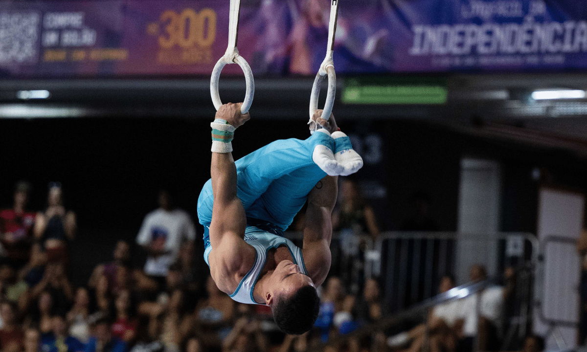 Caio Souza na final de argolas do Campeonato Braasileiro de ginástica artística