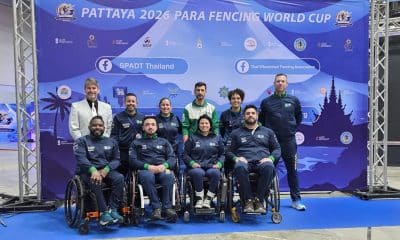 Fabiana Soares, Jovane Guissone, Kevin Damasceno, Mônica Santos, Rayssa Veras e Vanderson Luis Chaves na Copa do Mundo de Paraesgrima em Chon Buri (Foto: CBEsgrima)
