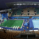Piscina do Maria Lenk amanhaceu verde antes da disputa na semifinal dos Saltos Ornamentais.