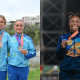 Da esquerda para a direita: Kaj e Zara Rozeboom, medalhistas no Sula por Aruba e Glenka Antonia, medalhista por Curaçao. (Fotos: Reprodução/ Instagram/297Sports/fdok.curacao)