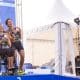 Jéssica Ferreira, Ruiter Silva e Erica Rodrigues, medalhistas de bronze para o Brasil no revezamento misto no Mundial de Paratriatlo