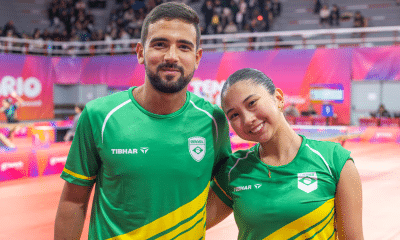 ogos Sul-Americanos Santa Fé 2026 – Tênis de mesa – Competição de Tênis de Mesa misto, no Parque Independência, em Rosário. Na foto, destaque para a dupla brasileira Giulia Takahashi e Guilherme Teodoro. Foto: Mariana Sá/COB