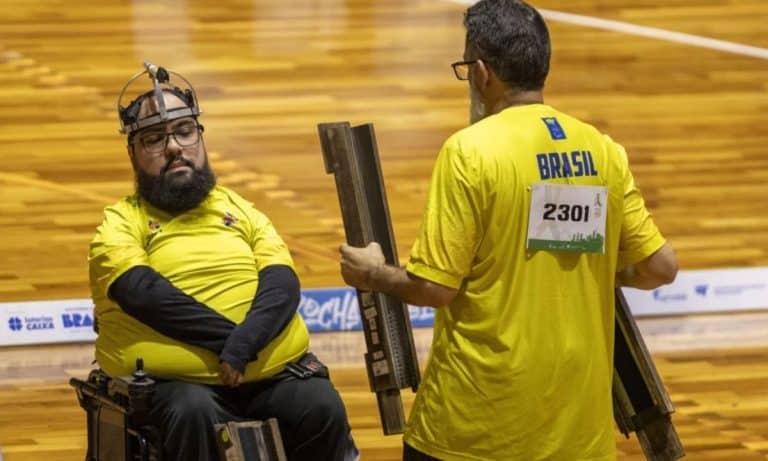 Matheus Carvalho, da classe BC3 Pares, no Campeonato Mundial de Bocha Paralímpica