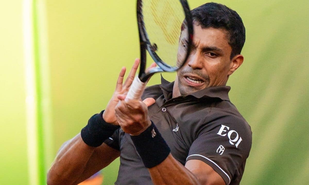 Thiago Monteiro em partida de ATP Challenger, tênis
