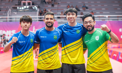 Jogos Sul-Americanos 2026 - Tênis de Mesa - Semifinal de equipes masculina no Club Atlético Provincial - Brasil disputa vaga na final contra o Chile. Na foto, o atleta Leonardo Iizuka. Foto: Mariana Sá/COB
