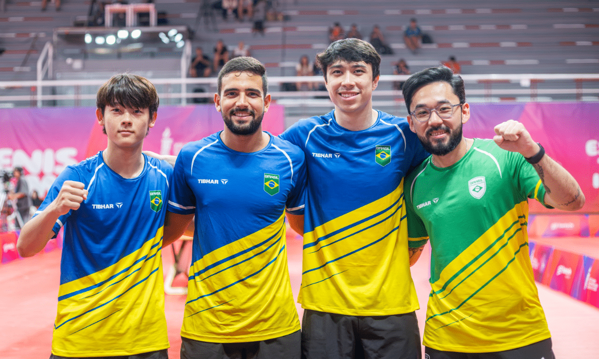 Jogos Sul-Americanos 2026 - Tênis de Mesa - Semifinal de equipes masculina no Club Atlético Provincial - Brasil disputa vaga na final contra o Chile. Na foto, o atleta Leonardo Iizuka. Foto: Mariana Sá/COB