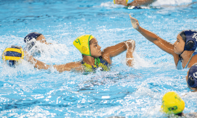 Letícia Belório em partida de polo aquático dos Jogos Sul-Americanos Santa Fé-2026